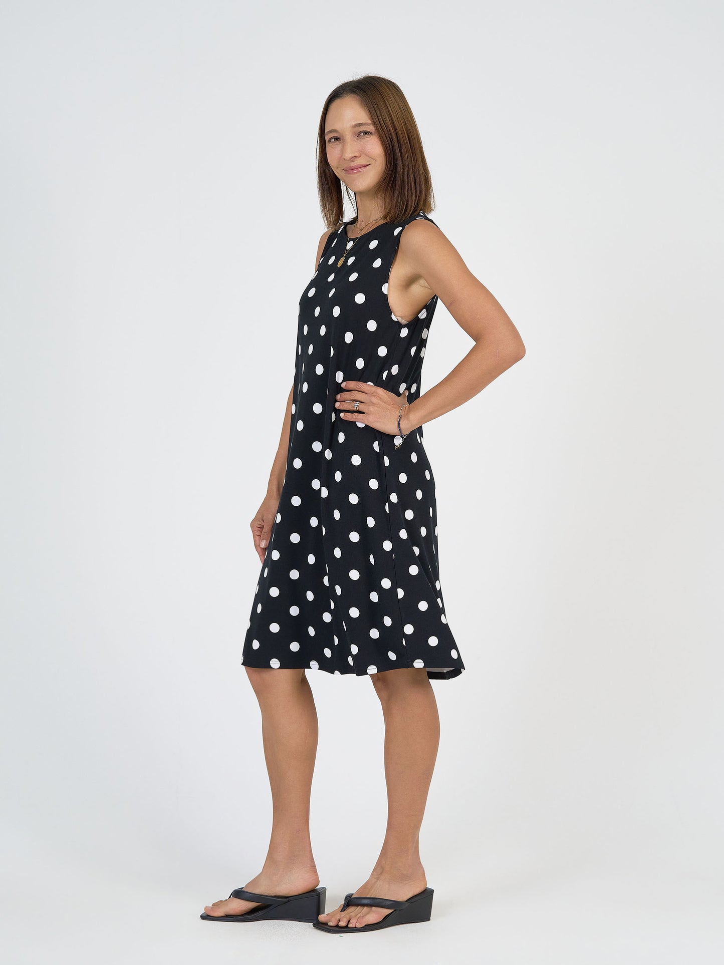 Lou Lou Australia Bamboo Black and White Polka dot knee length shift dress 