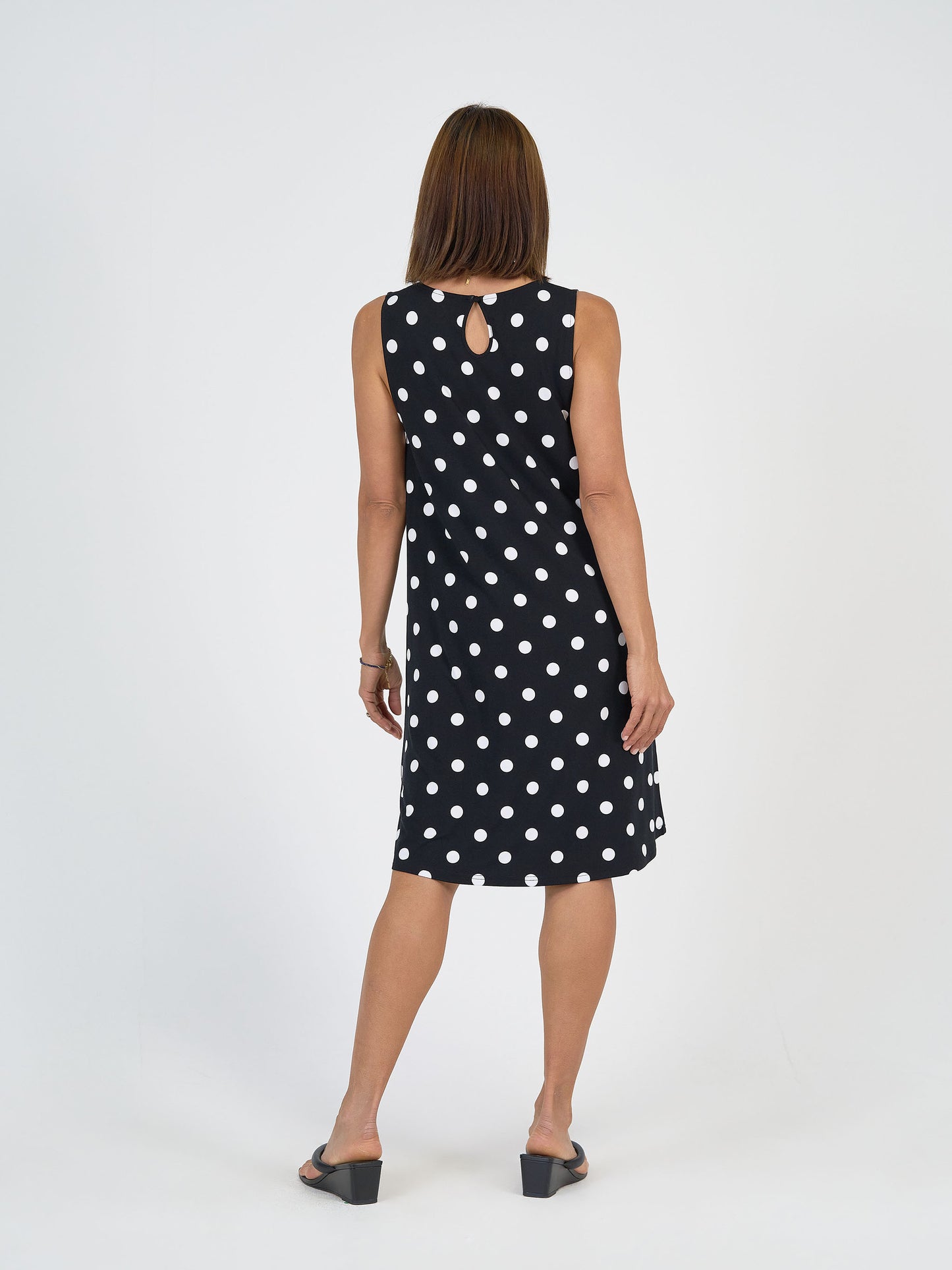 Lou Lou Australia Bamboo Black and White Polka dot knee length shift dress 