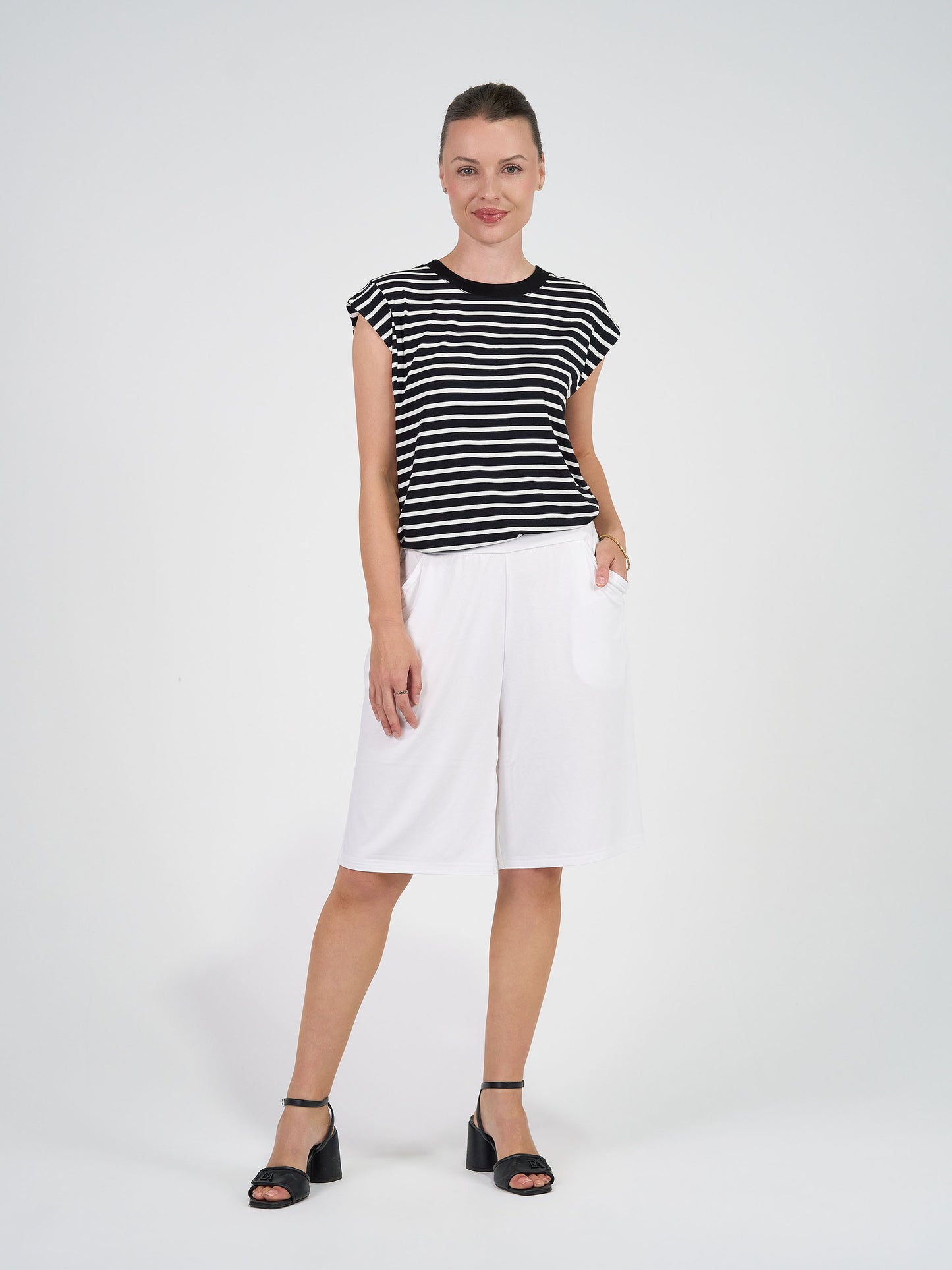 Donna Cap Sleeve Bamboo Tee - Black & White Stripe