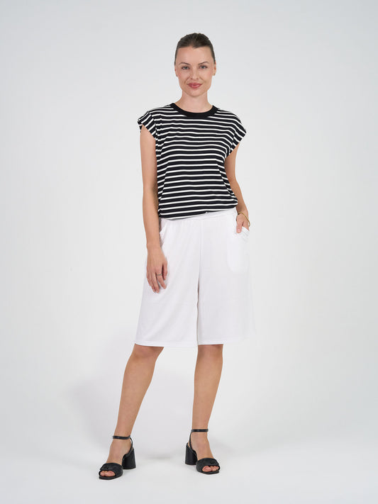 Donna Cap Sleeve Bamboo Tee - Black & White Stripe