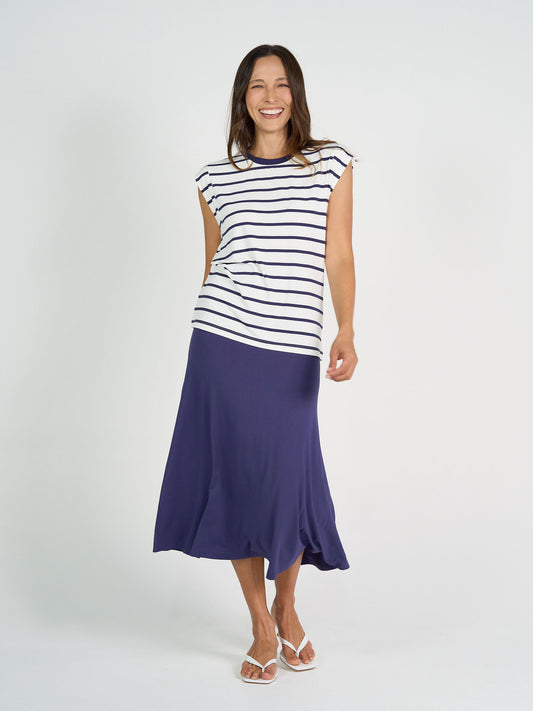 Donna Cap Sleeve Bamboo Tee - Blue & White Stripe