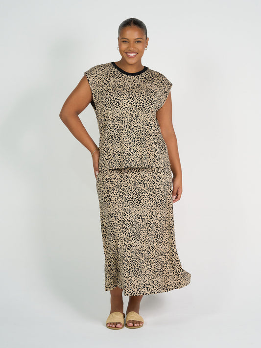 Donna Cap Sleeve Bamboo Tee - Brown Leopard