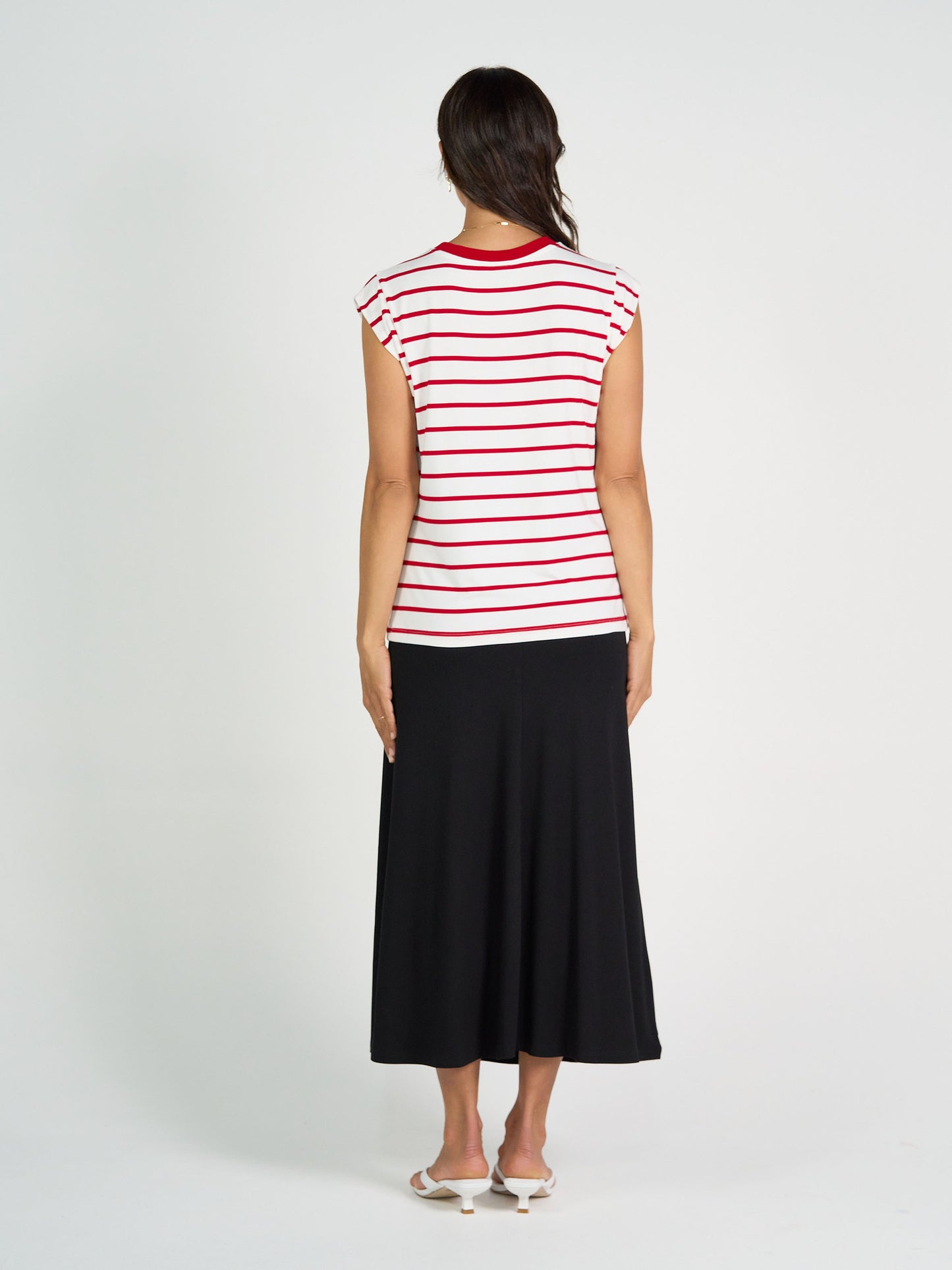 Donna Cap Sleeve Bamboo Tee - Lipstick & White Stripe