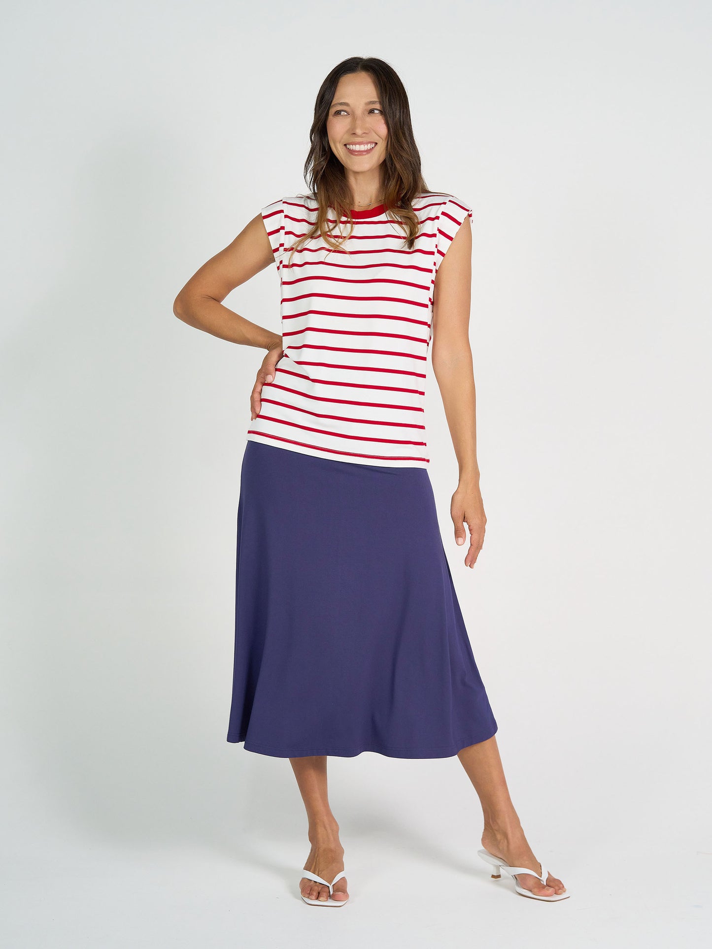 Donna Cap Sleeve Bamboo Tee - Lipstick & White Stripe