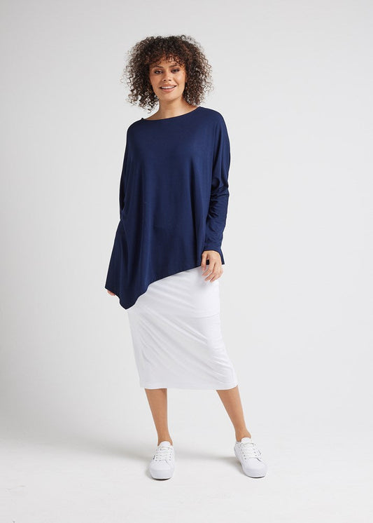 Susie Oversized Asymmetrical Bamboo Top - Navy