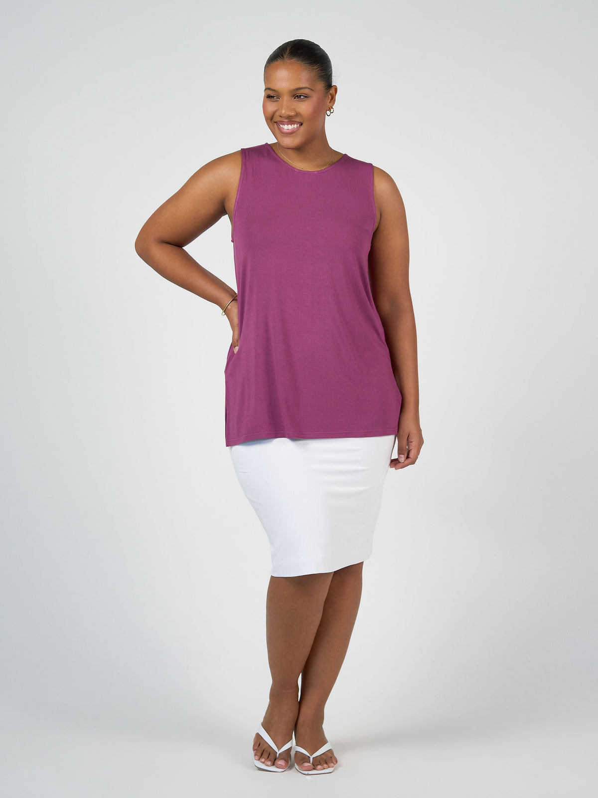 Lou Lou Australia Midi Bamboo Whitney Tube Skirt in White, featuring a comfortable stretch waistband.