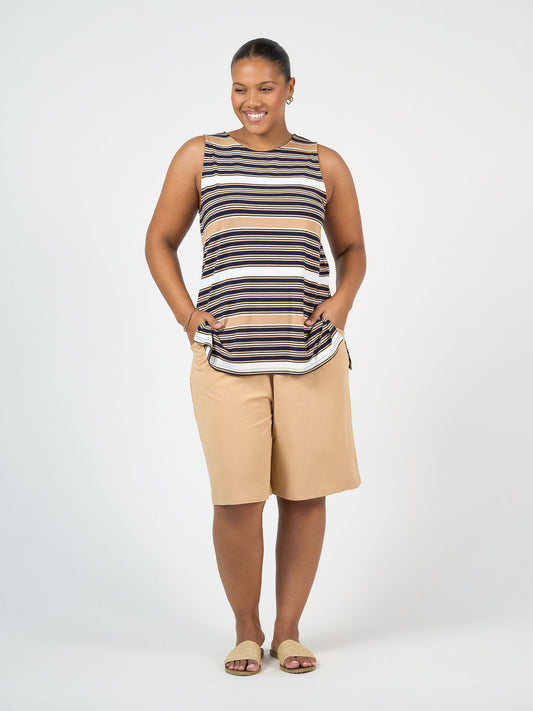 Lou Lou Australia Simone Wide Leg Bamboo Shorts in Tan, made from bamboo fabric and featuring a relaxed fit.