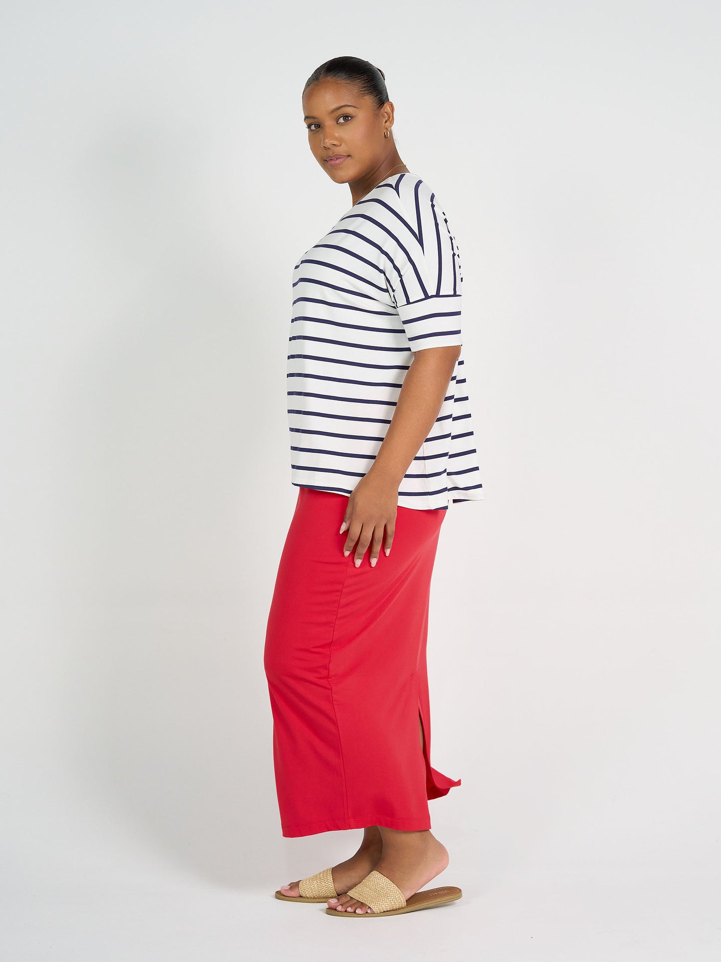 Gina Oversized Slouch Bamboo T-Shirt - Blue & White Stripe