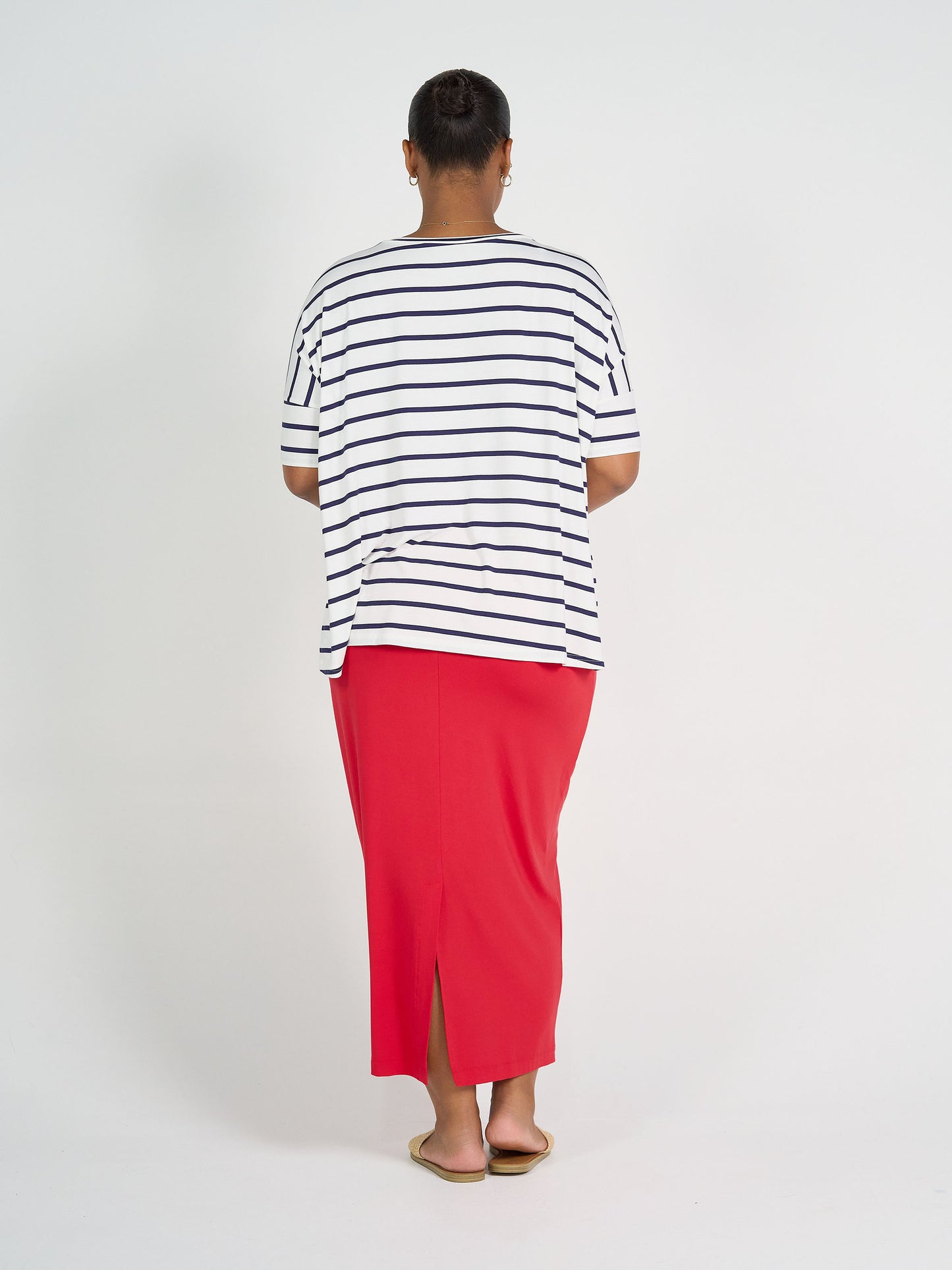 Gina Oversized Slouch Bamboo T-Shirt - Blue & White Stripe
