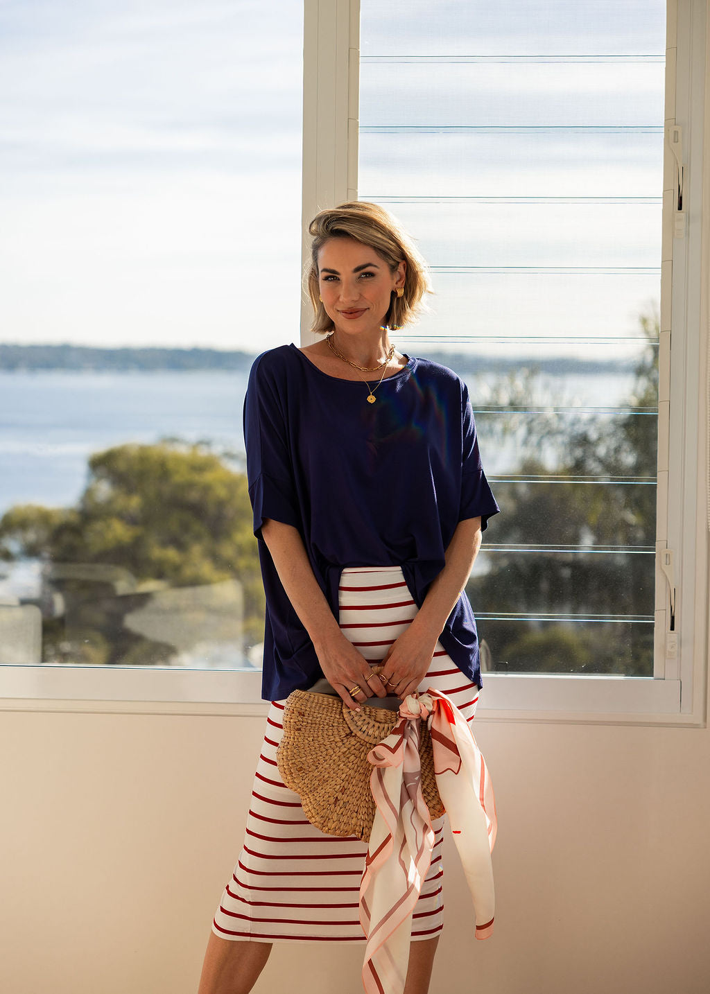 Gina Oversized Slouch Bamboo T-Shirt - Blue