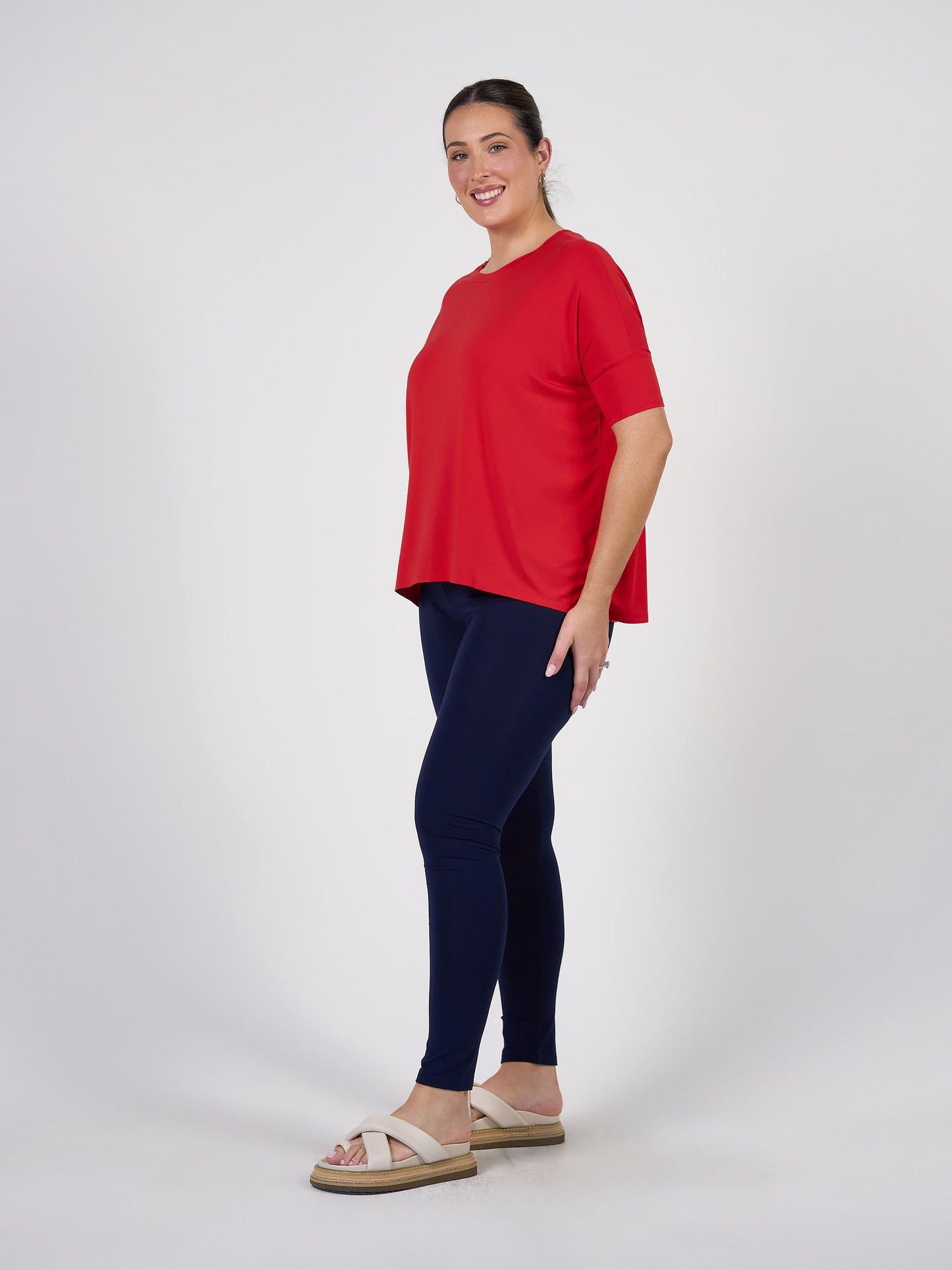 Gina Oversized Slouch Bamboo T-Shirt - Fiery Red