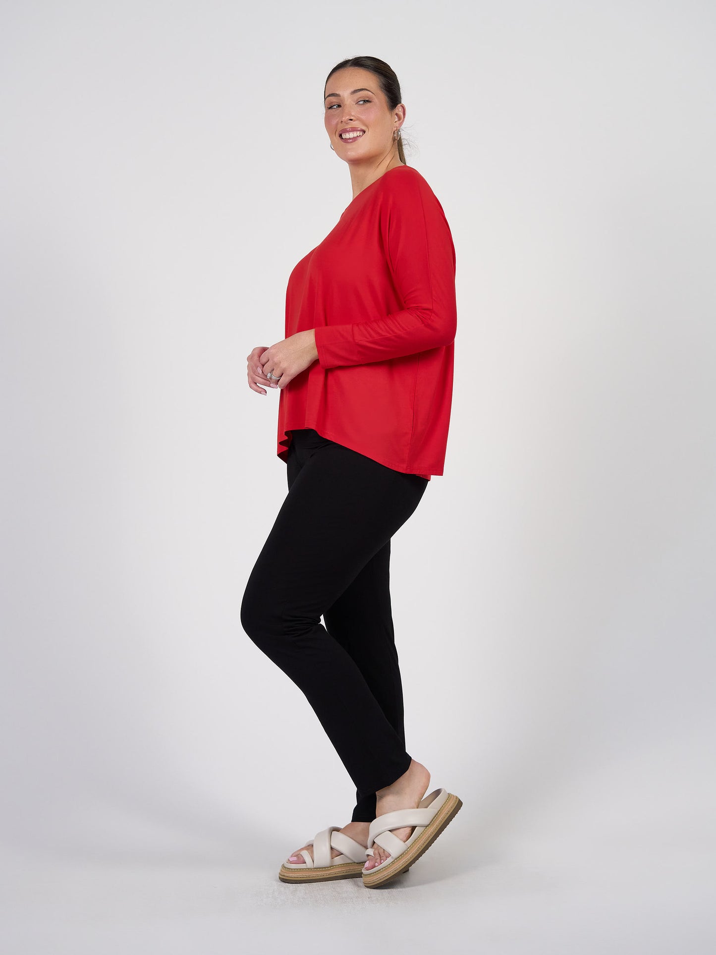 Gina Long Sleeved Bamboo Top - Fiery Red