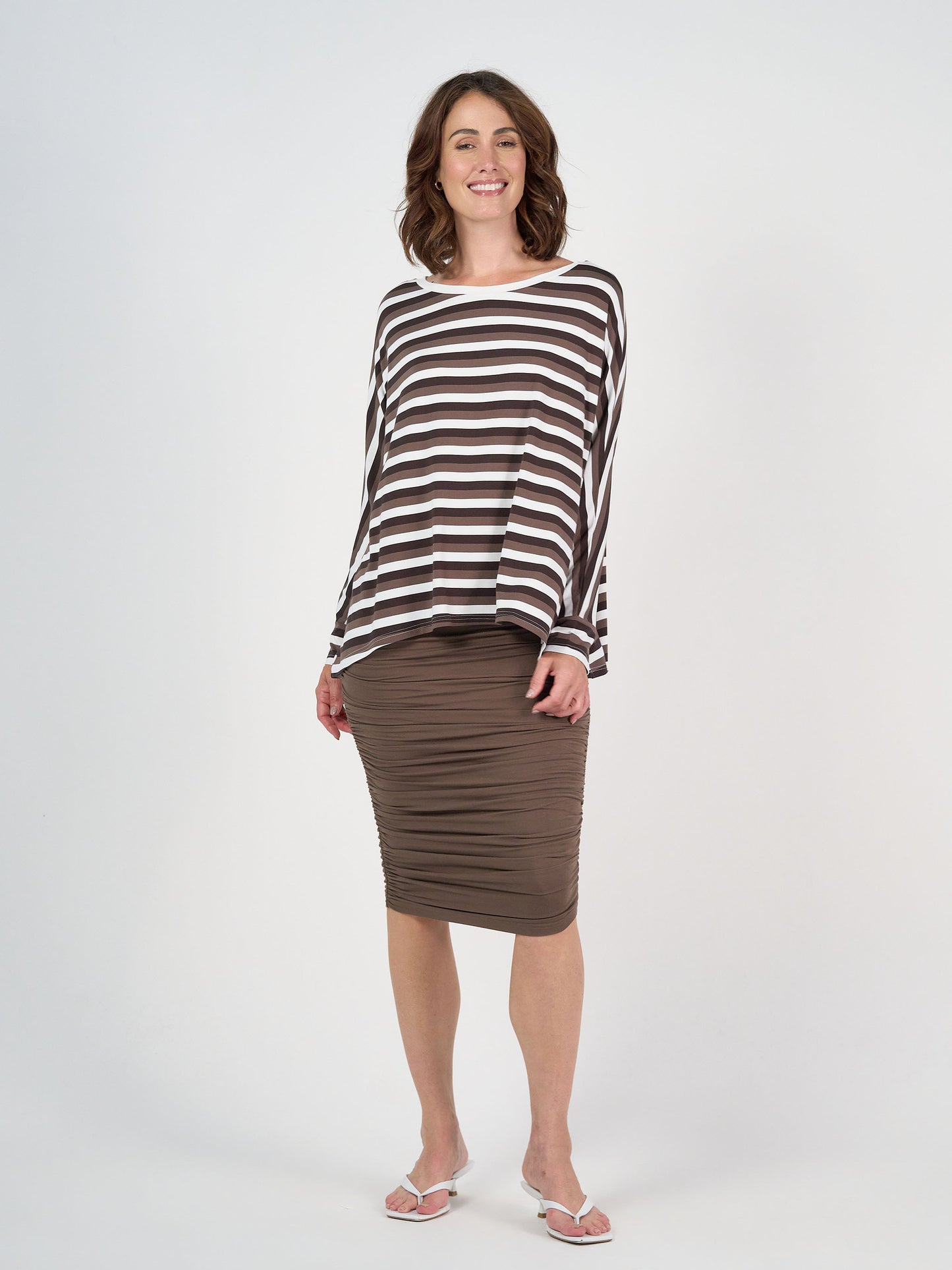 Gina Long Sleeved Bamboo Top - Brown Stripe