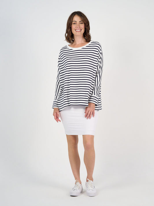 Gina Long Sleeved Bamboo Top - Navy & White Stripe