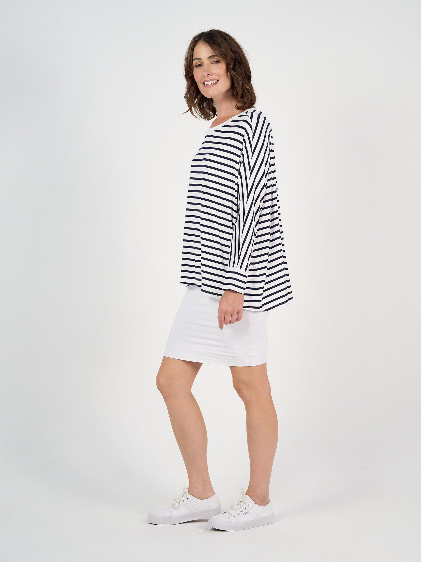 Gina Long Sleeved Bamboo Top - Navy & White Stripe