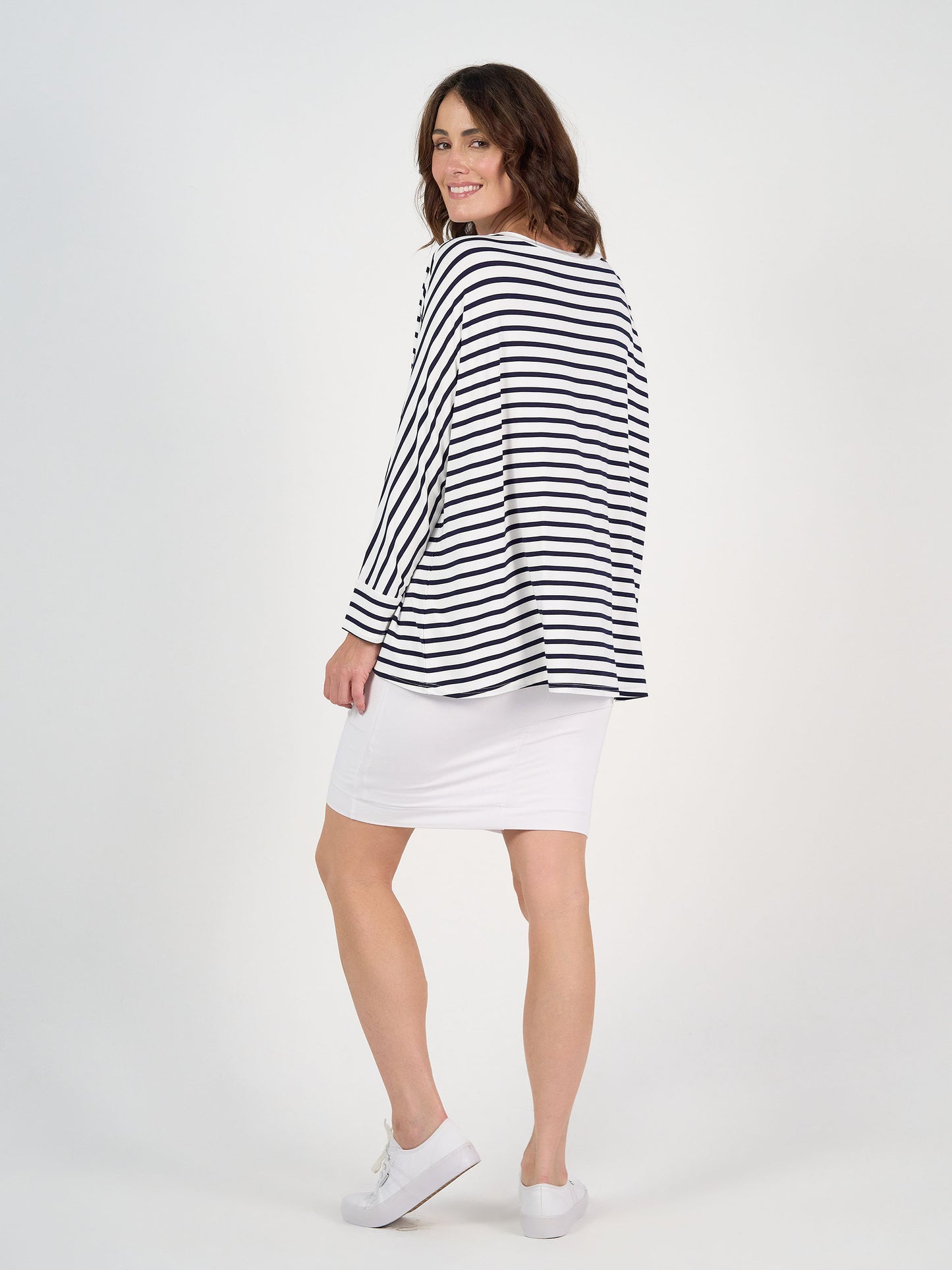 Gina Long Sleeved Bamboo Top - Navy & White Stripe