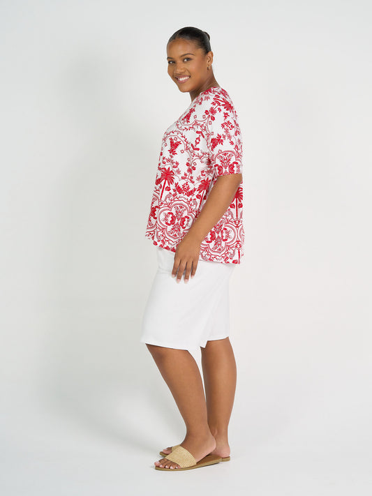 Gina Oversized Slouch Bamboo T-Shirt - Lipstick Palm