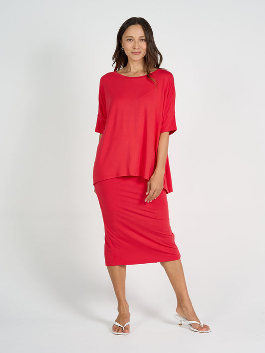 Gina Oversized Slouch Bamboo T-Shirt - Lipstick