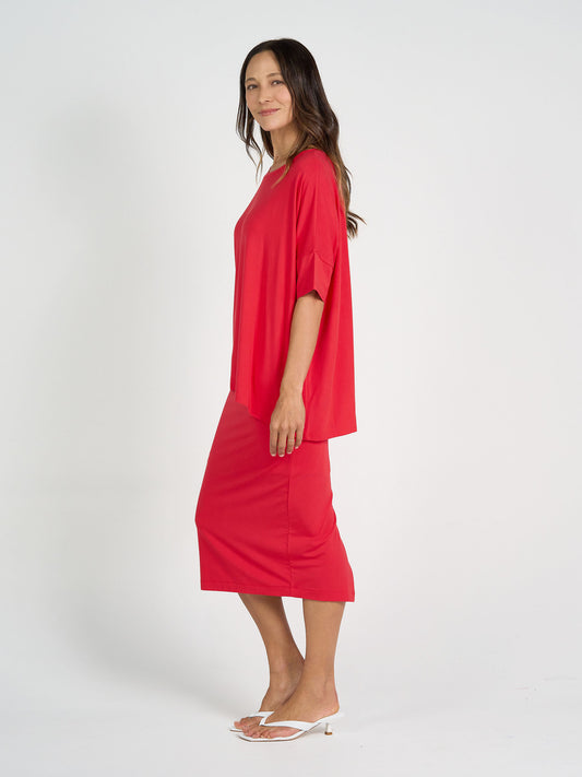 Gina Oversized Slouch Bamboo T-Shirt - Lipstick