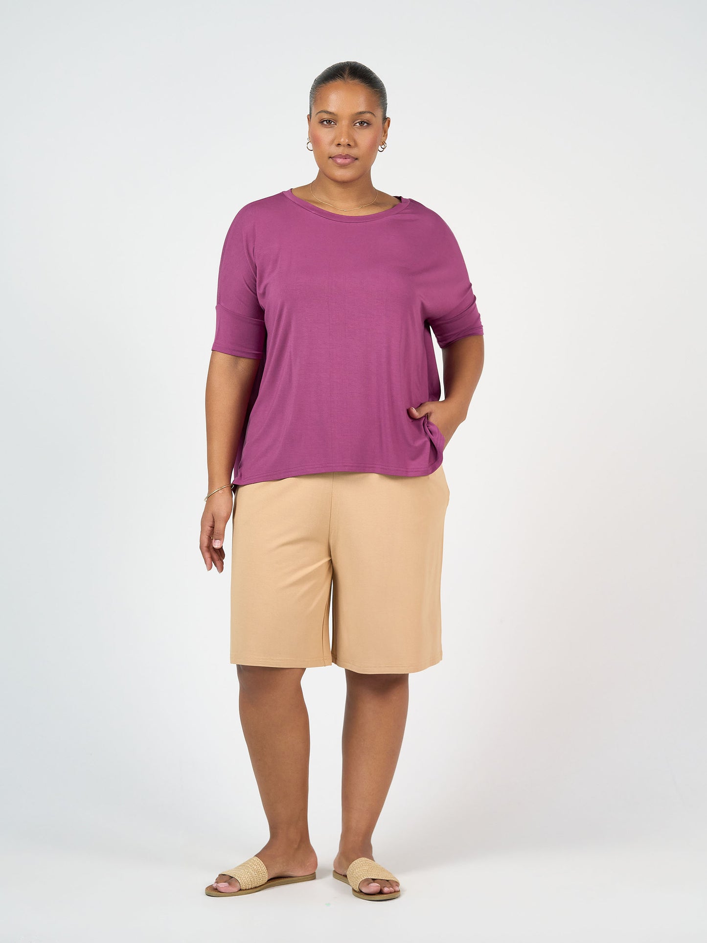 Simone Wide Leg Bamboo Shorts - Tan