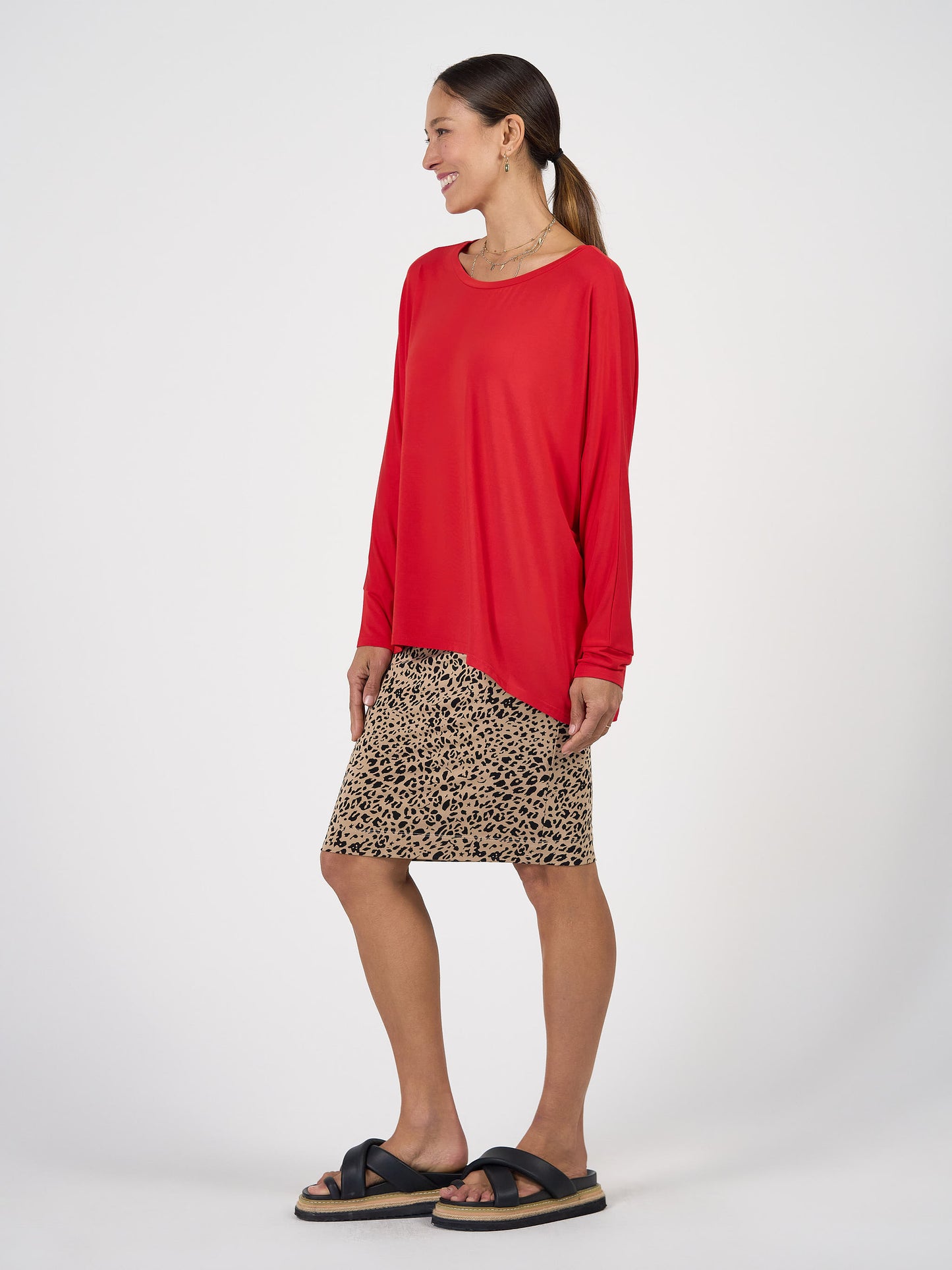 Midi Bamboo Whitney Tube Skirt - Brown Leopard