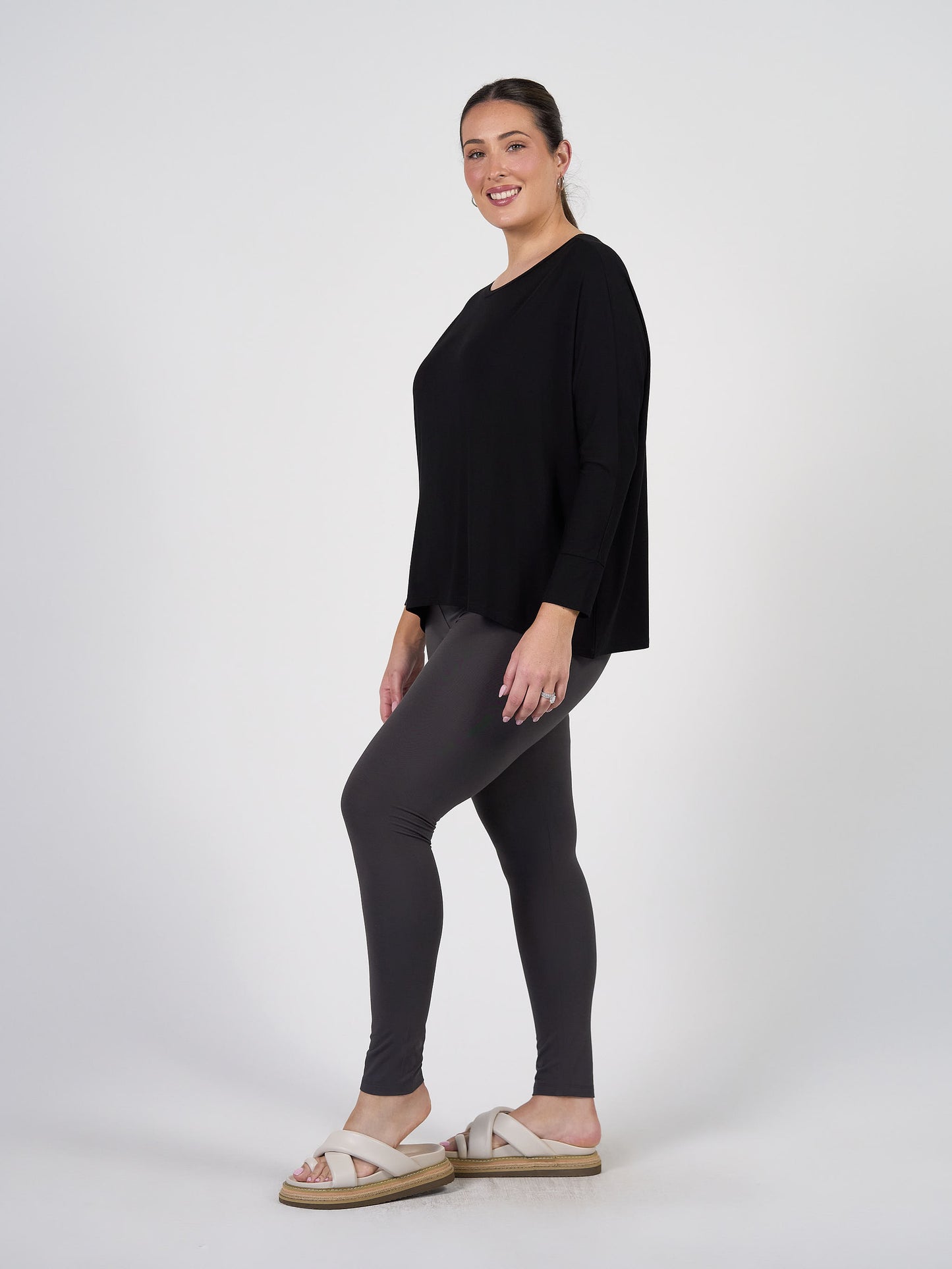 Gina Long Sleeved Bamboo Top - Black