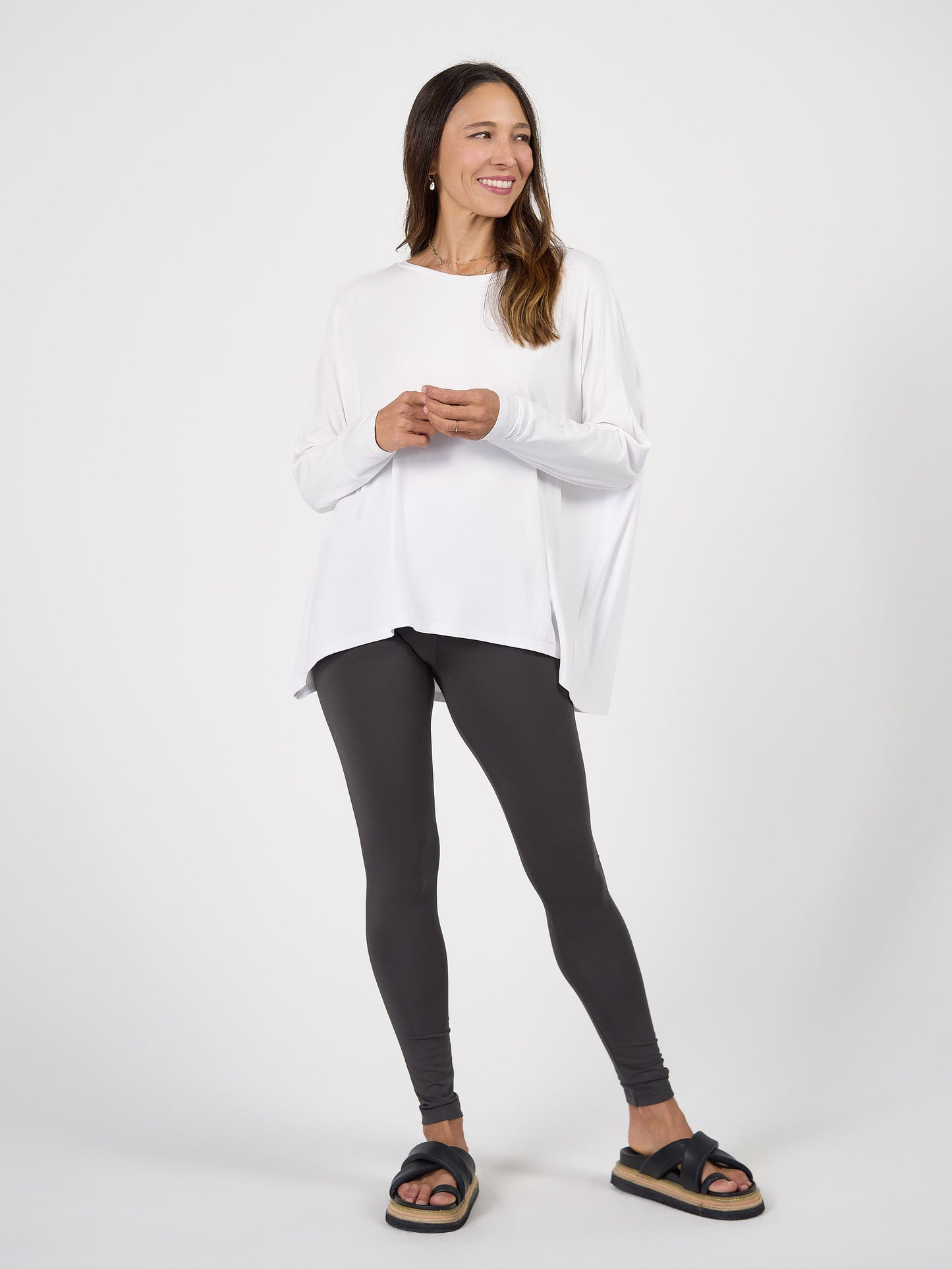 Gina Long Sleeved Bamboo Top - White