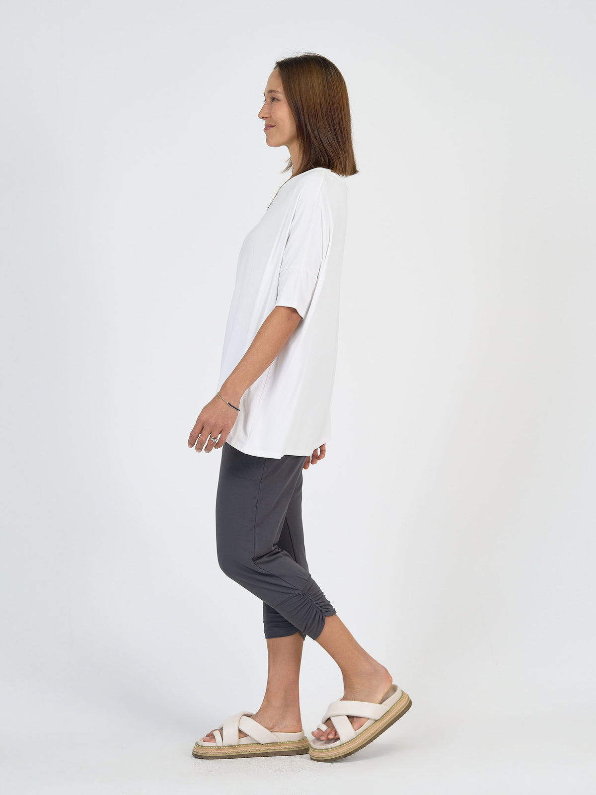 Lou Lou Australia Gina Oversized Slouch Bamboo T-Shirt in white.
