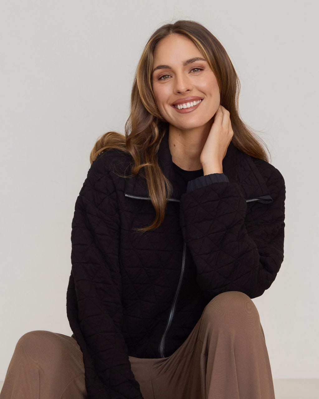 Grace Quilted Bamboo Zip Up Jacket - Black