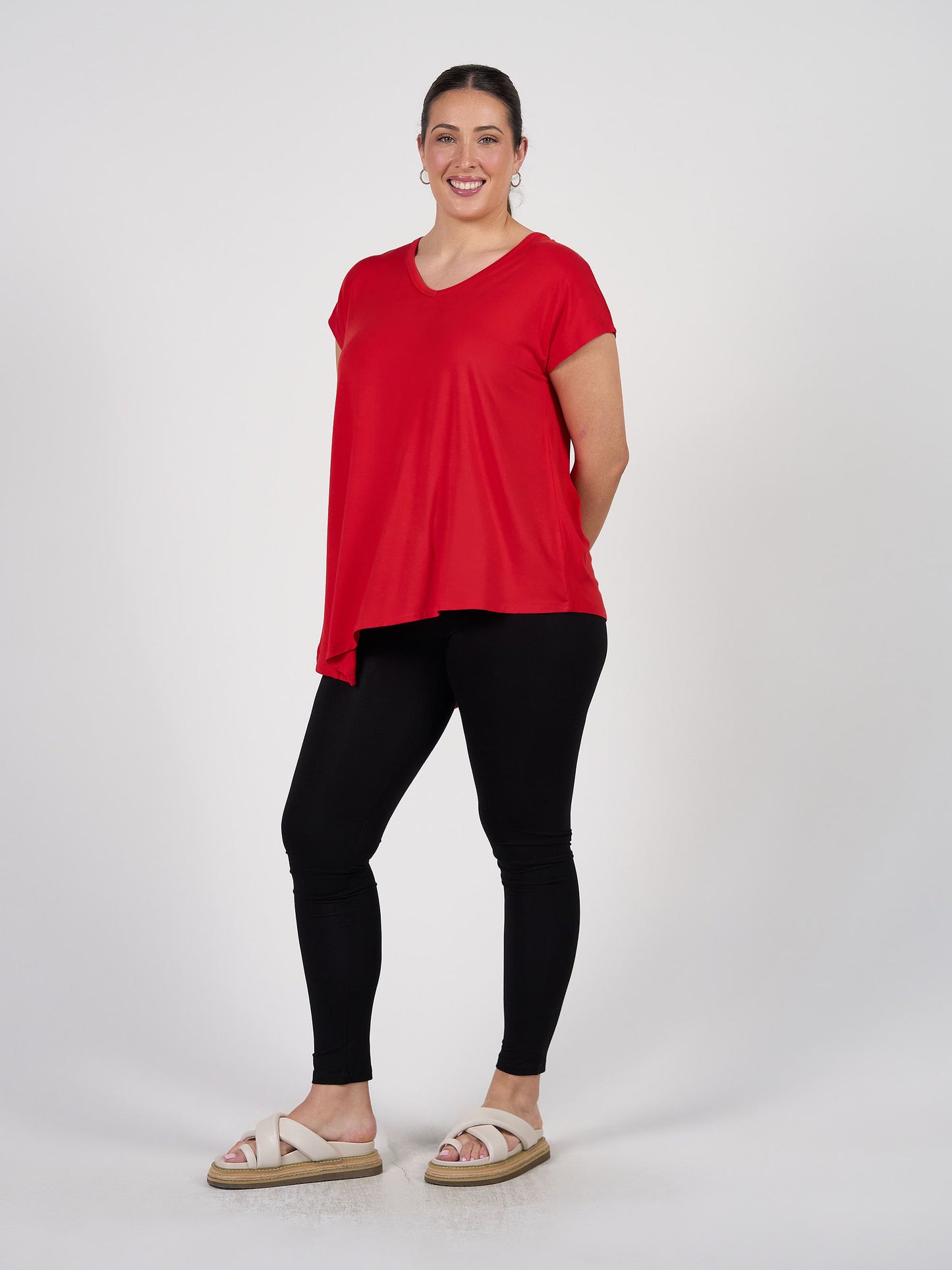 Holiday Asymmetrical Bamboo V-Neck T-Shirt - Fiery Red