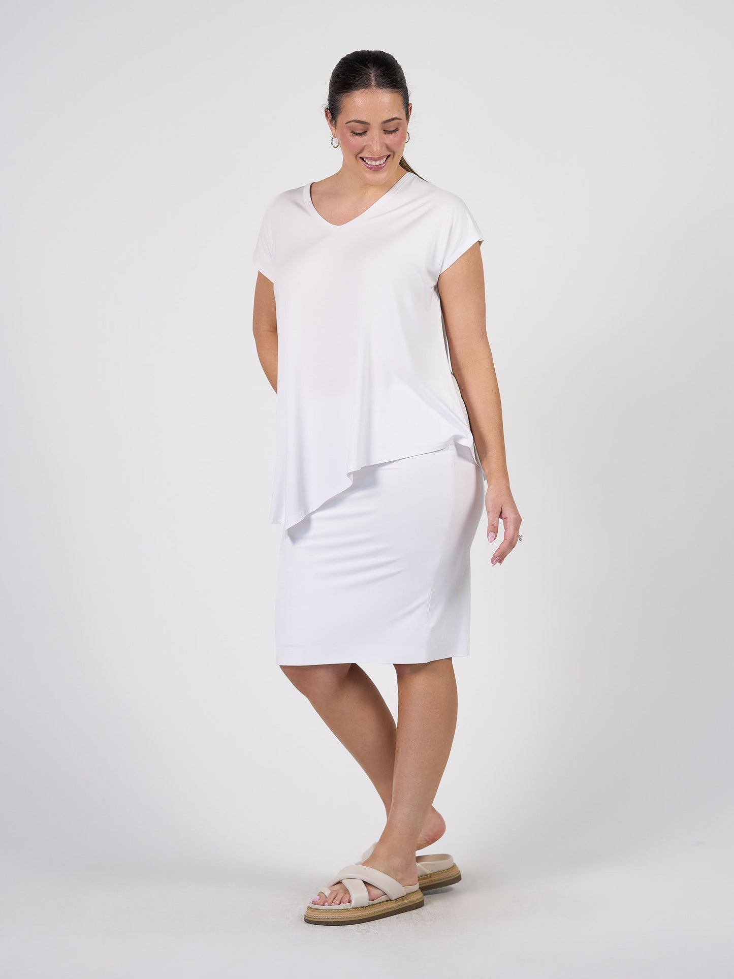 Holiday Asymmetrical Bamboo V-Neck T-Shirt - White