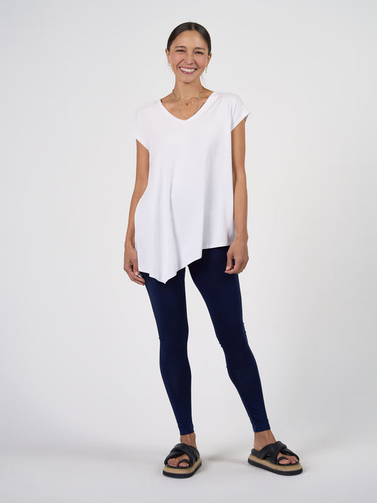 Holiday Asymmetrical Bamboo V-Neck T-Shirt - White
