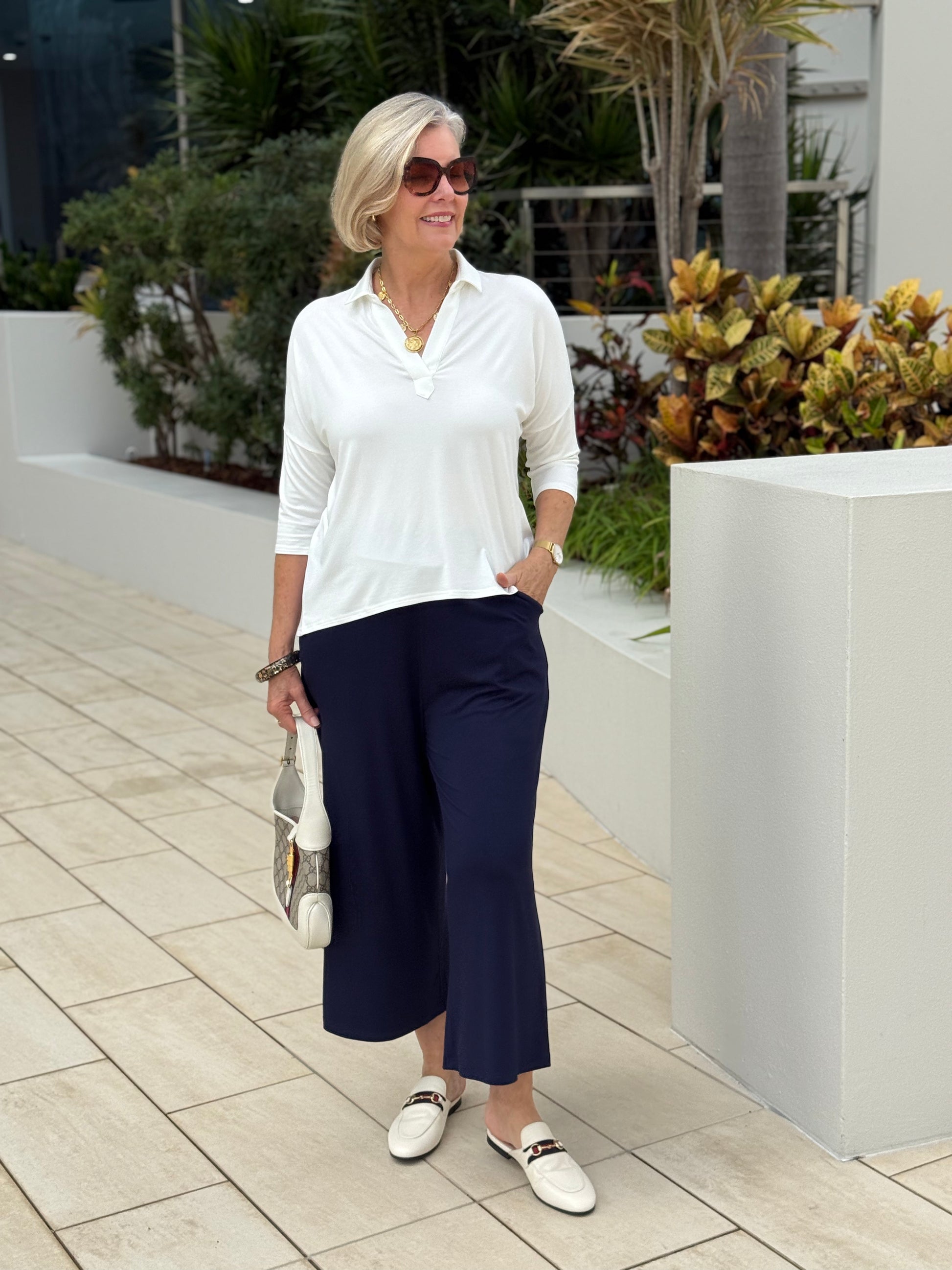 Linda Gowdie styled in Lou Lou Australia bamboo culotte & polo — Styled with Linda edit