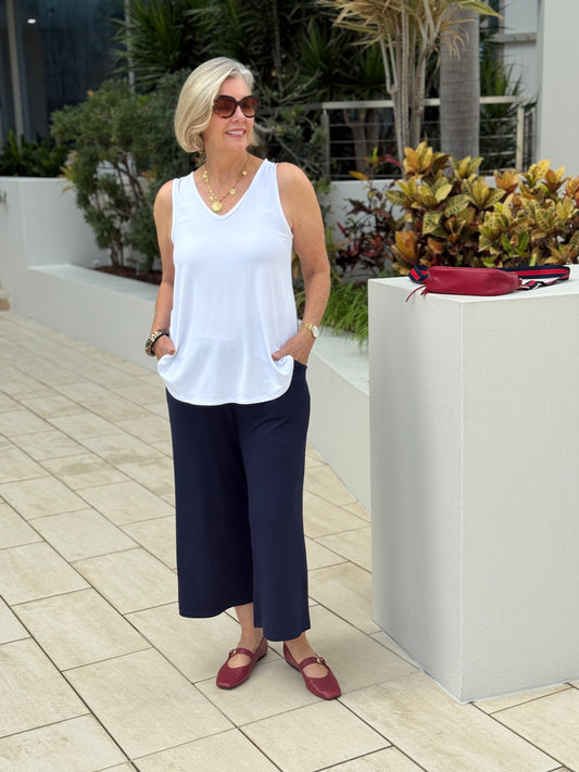 Linda Gowdie styled in Lou Lou Australia bamboo culotte and tank  — Styled with Linda edit