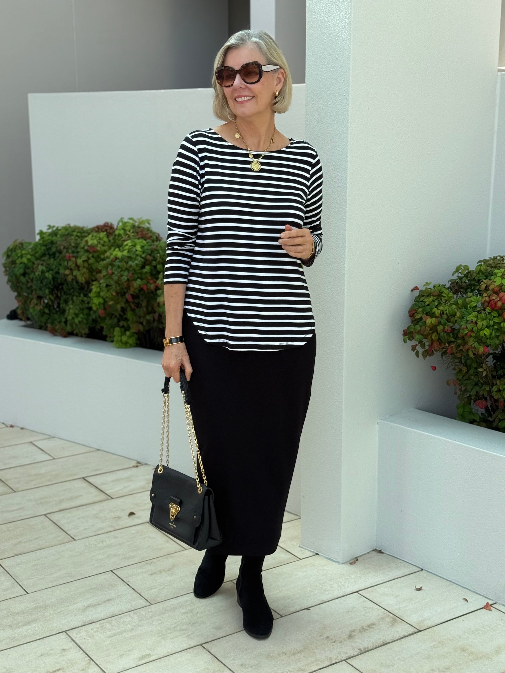 Linda Gowdie styled in Lou Lou Australia bamboo skirt — Styled with Linda edit