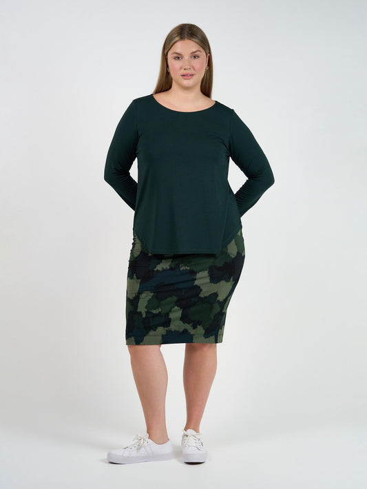 Adele Long Sleeve Bamboo Top - Dark Green