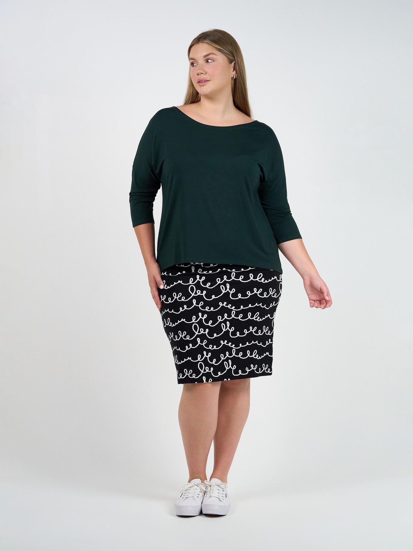 Camila 3/4 Sleeve Bamboo Top - Dark Green