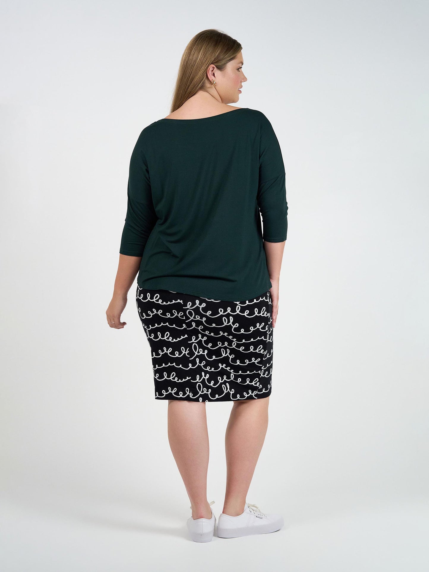 Camila 3/4 Sleeve Bamboo Top - Dark Green