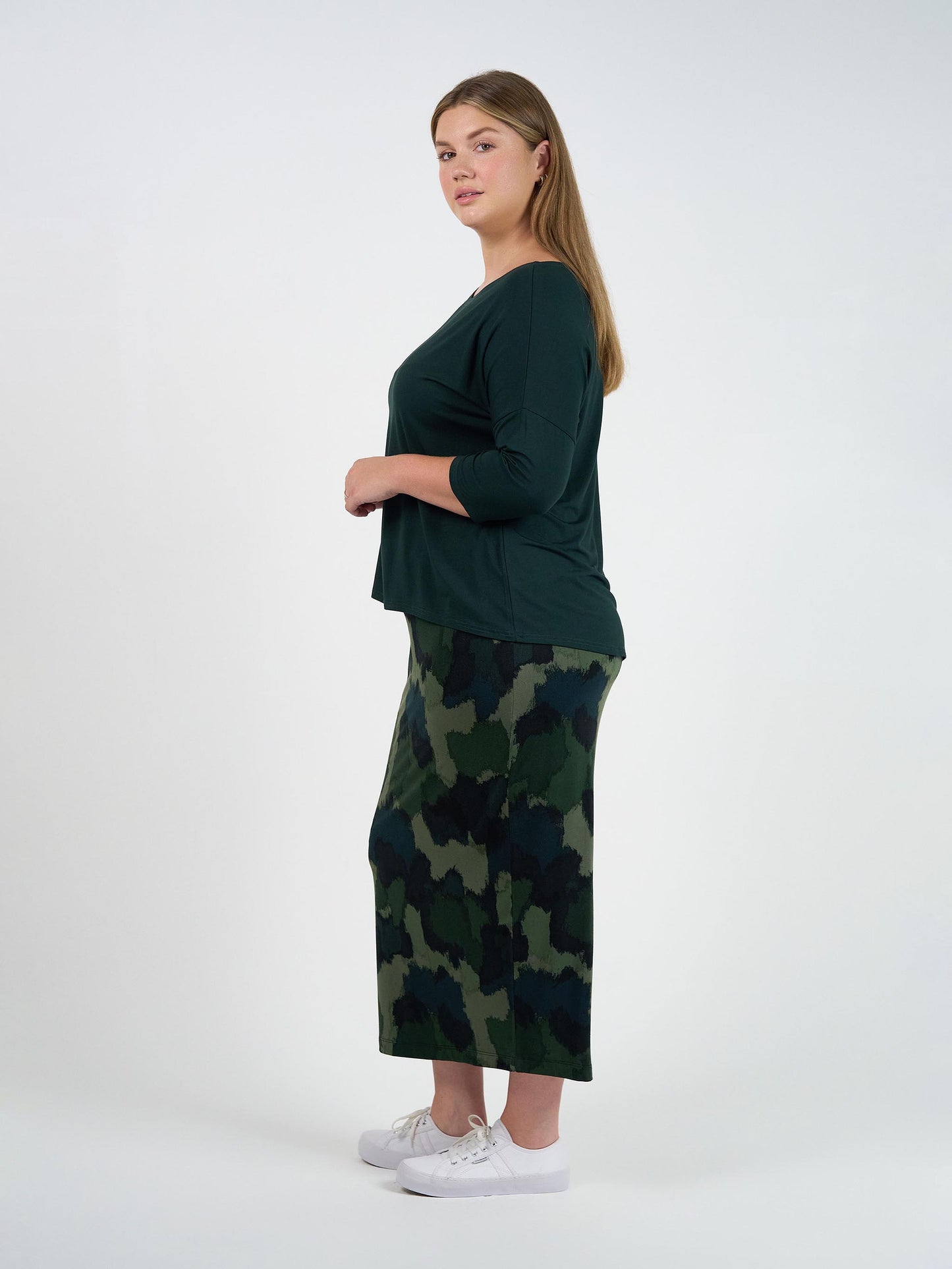 Camila 3/4 Sleeve Bamboo Top - Dark Green