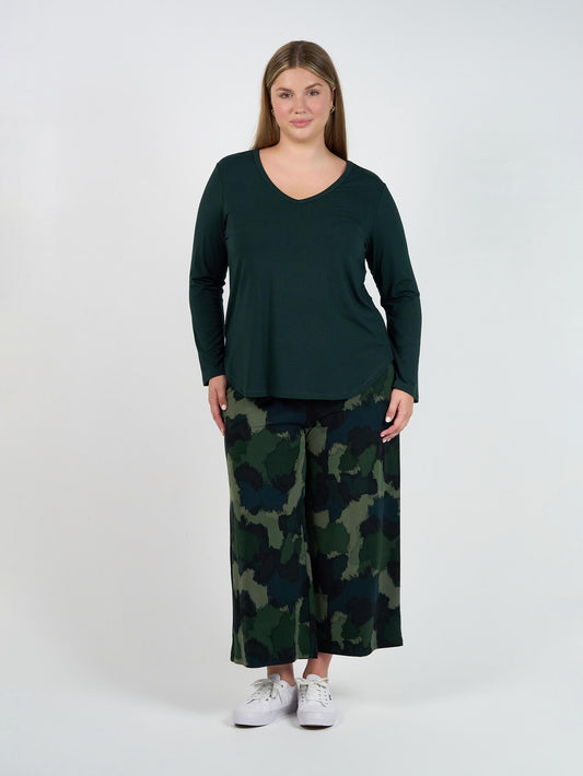 Sia V Neck Bamboo Longsleeve Top - Dark Green