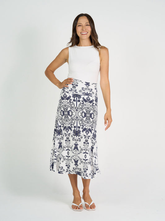 Jackson Bamboo Maxi Skirt - Blue Palm