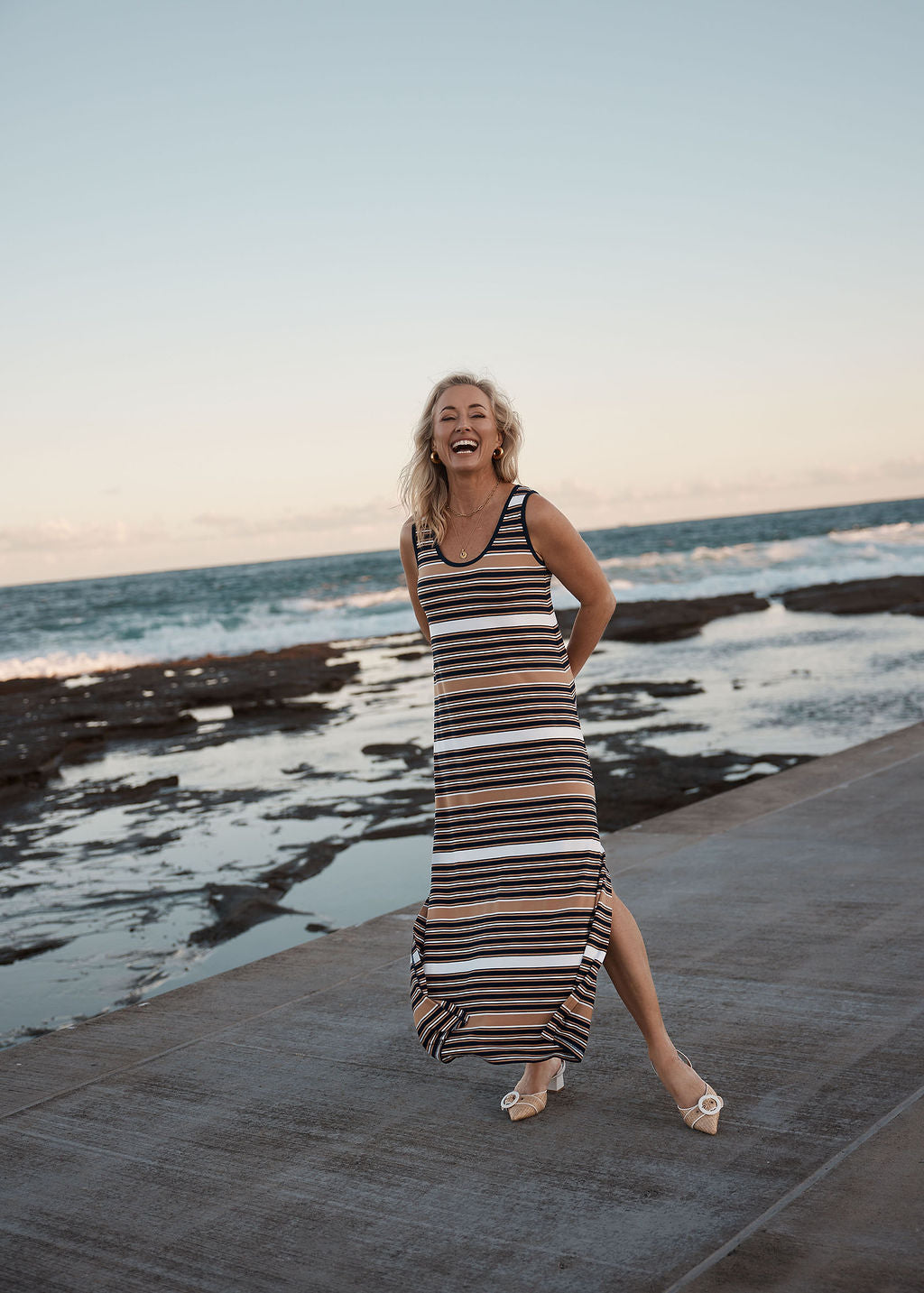 Janet Sleeveless Bamboo Maxi Dress - Stripe