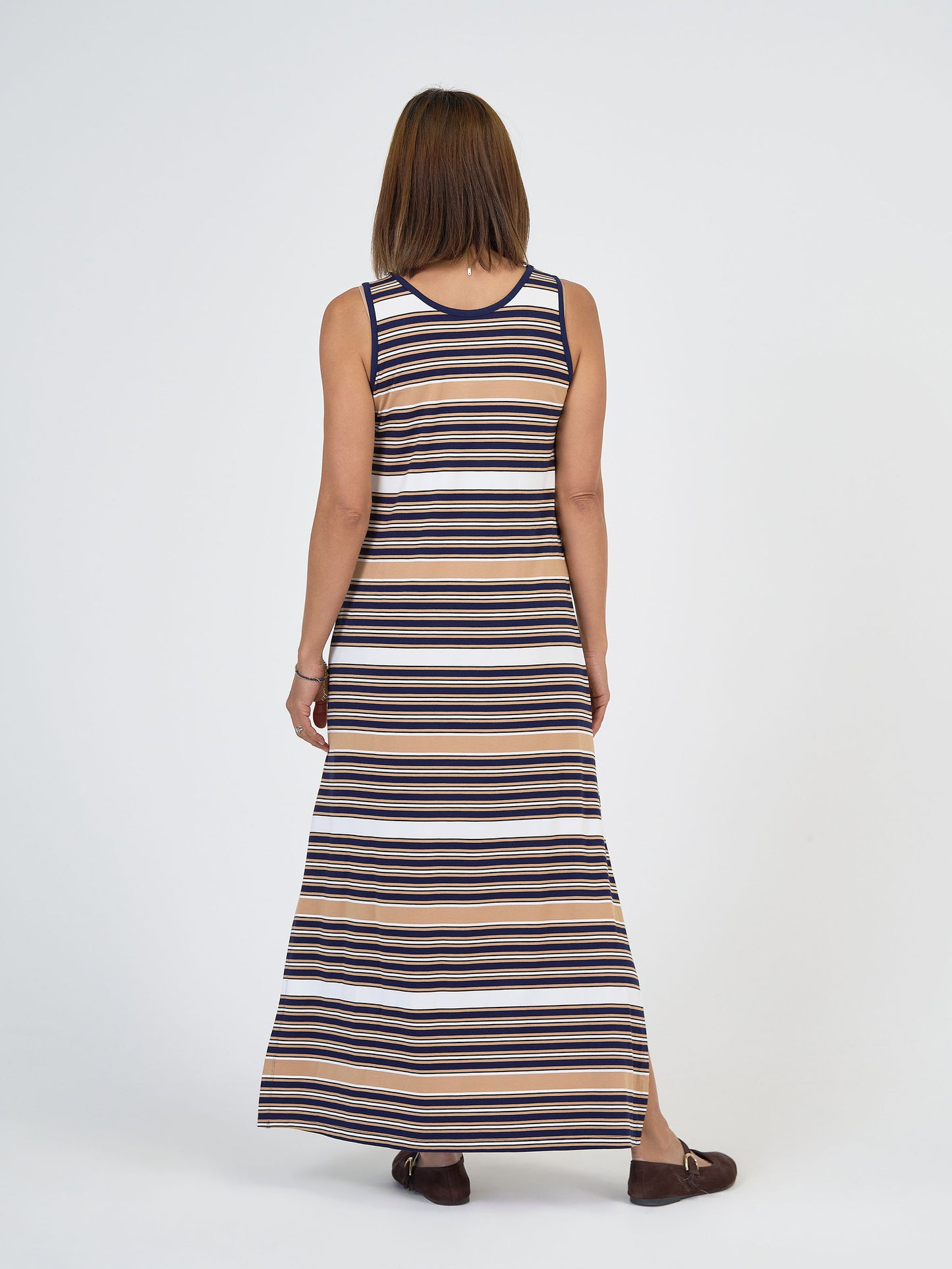 Lou Lou Australia Tan Navy White Stripe Maxi Dress 