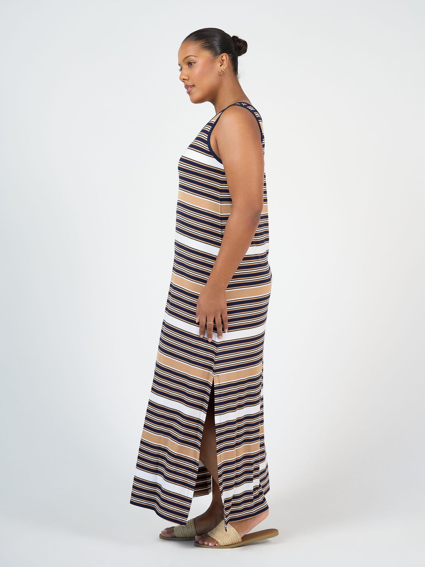 Lou Lou Australia Tan Navy White Stripe Maxi Dress 