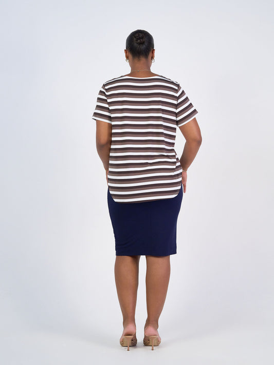 Janis Short Sleeve Bamboo T-Shirt - Brown Stripe