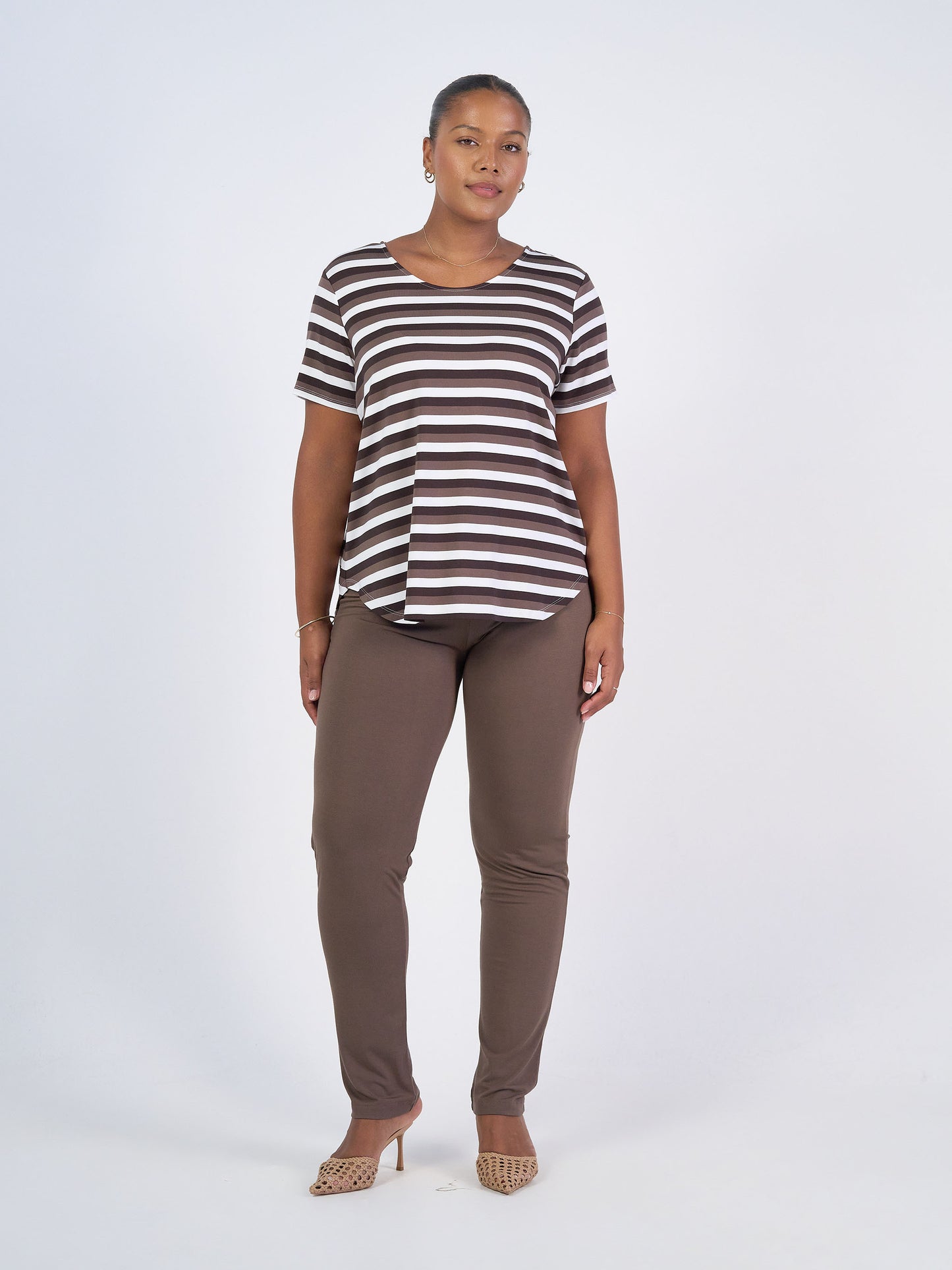 Janis Short Sleeve Bamboo T-Shirt - Brown Stripe