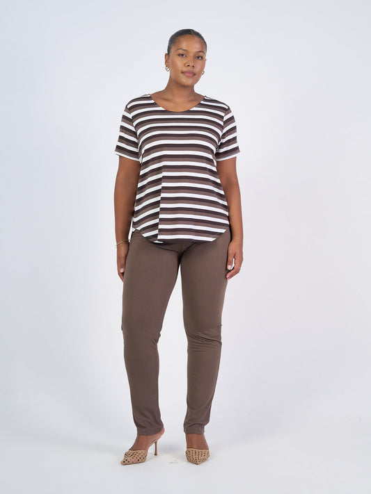 Janis Short Sleeve Bamboo T-Shirt - Brown Stripe