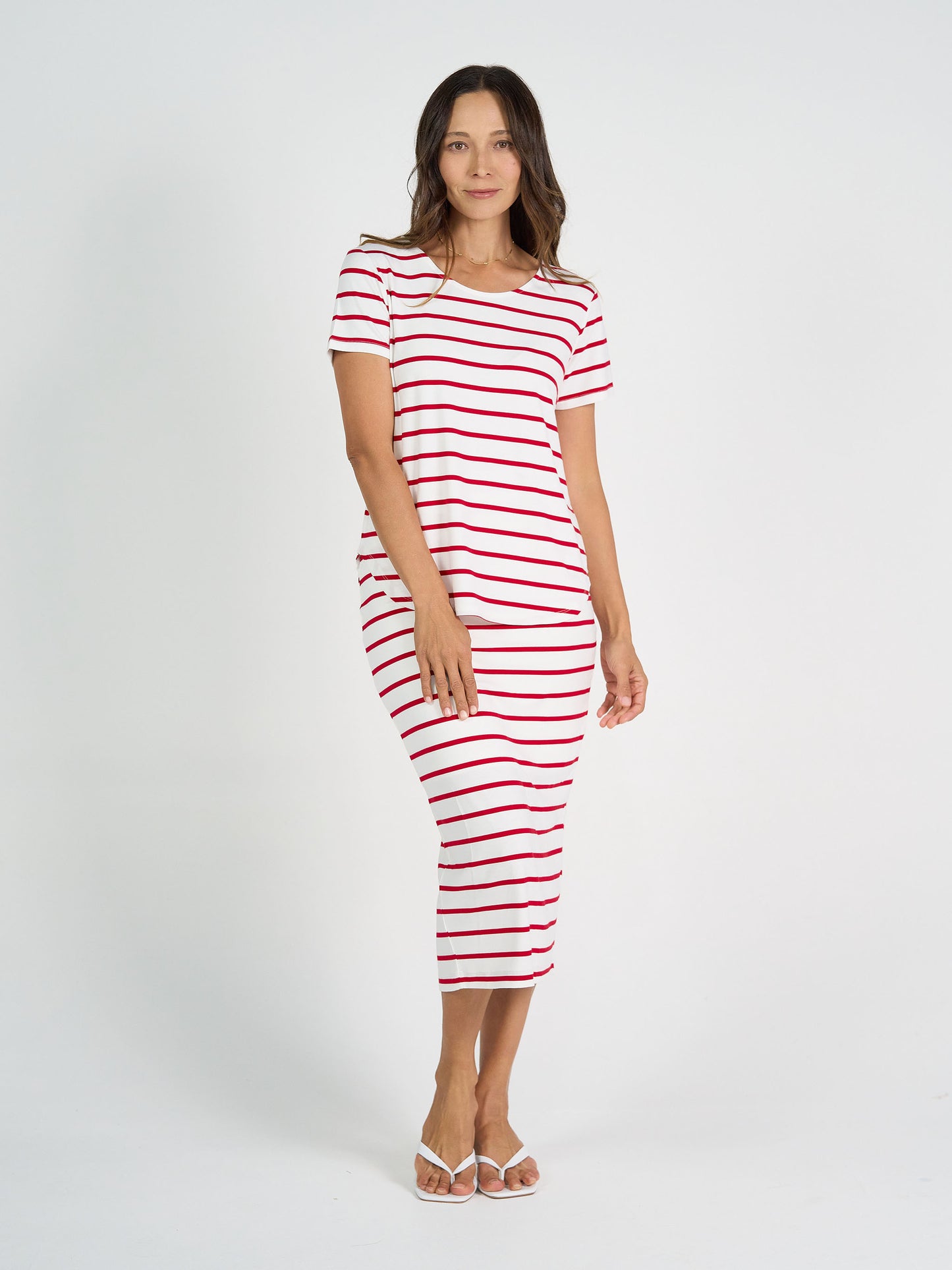 Maxi Bamboo Whitney Tube Skirt - Lipstick & White Stripe