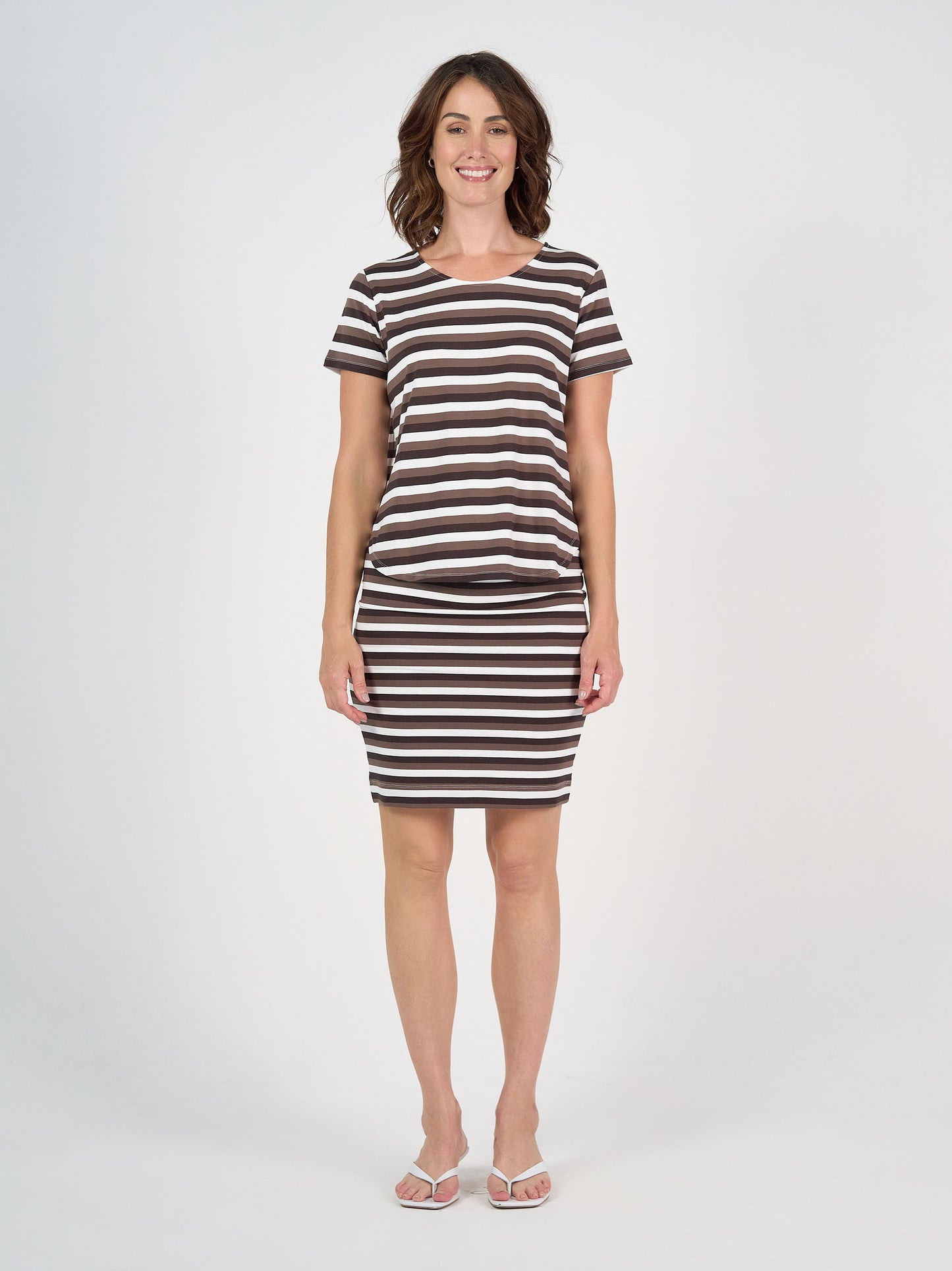 Janis Short Sleeve Bamboo T-Shirt - Brown Stripe