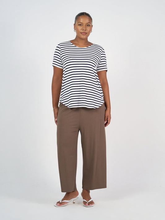 Janis Short Sleeve Bamboo T-Shirt - Navy & White Stripe